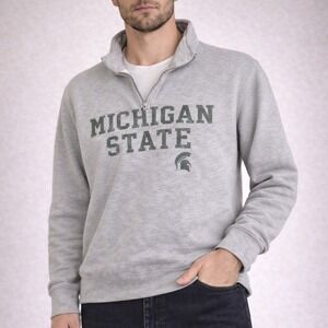 Vtg 90s Pro-Weave Men's Gray Quarter-Zip Sweatshirt Michigan State Spartans Sz S